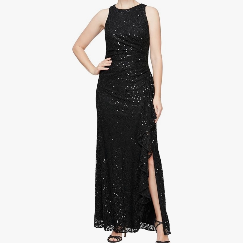 Alex Evenings Black Sequin Maxi Dress